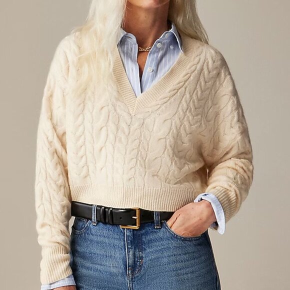 J. Crew Sweaters - J. Crew Cashmere cropped cable-knit V-neck sweater Size Large